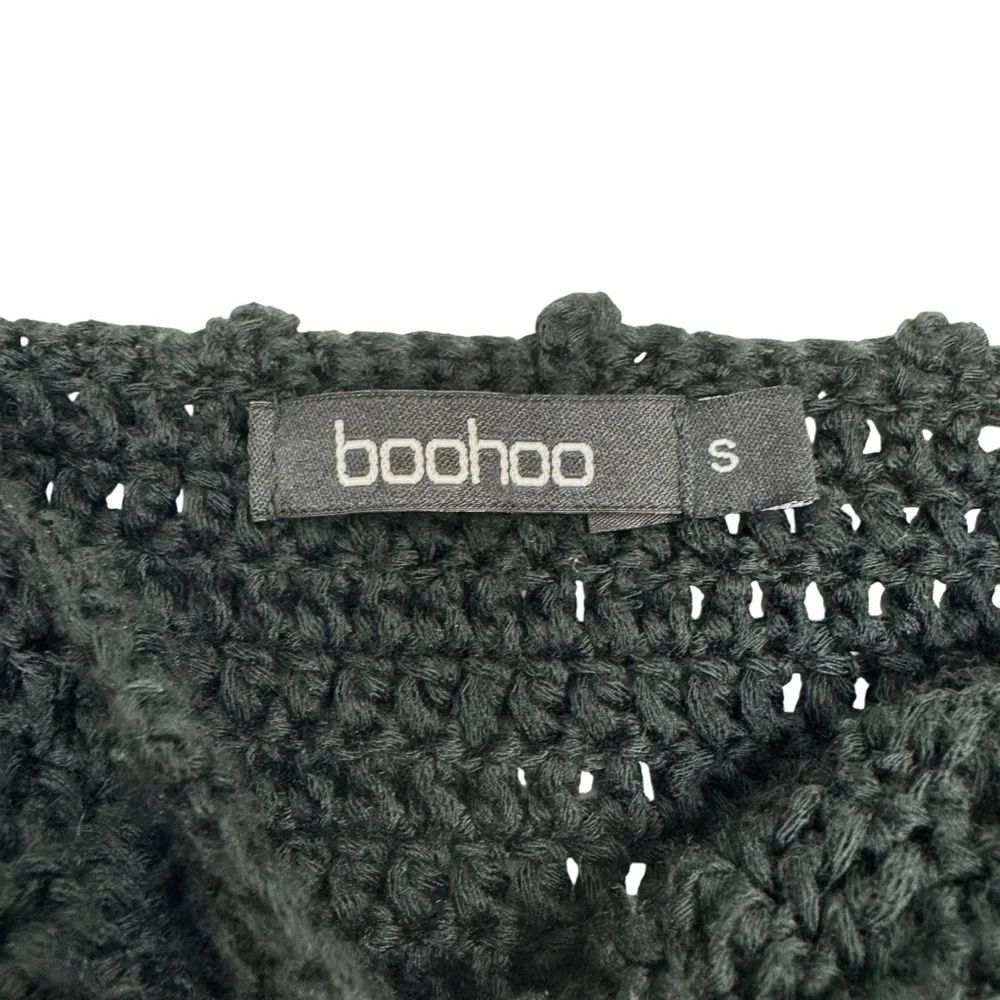 Boohoo Black Crochet Crop Top Womens S Strapless Goth Romantic Boho Fairy Grunge